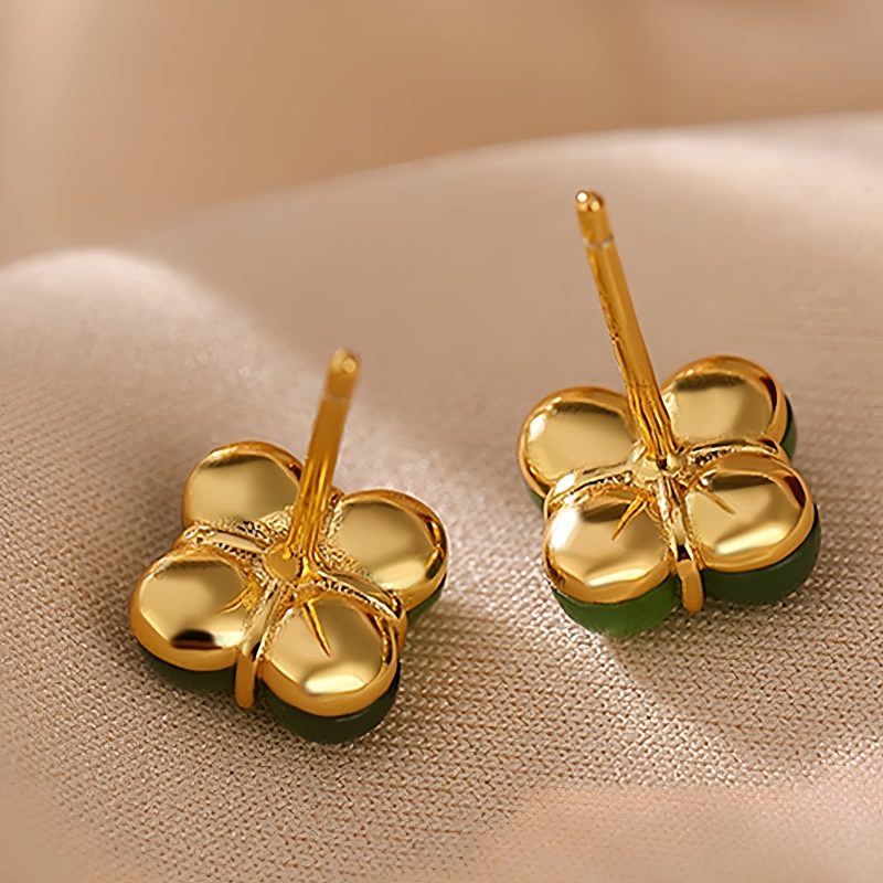 Aretes de Trébol de Cuatro Hojas en Plata 925 con baño de Oro 925 Silver Gold Four Leaf Clover Earrings