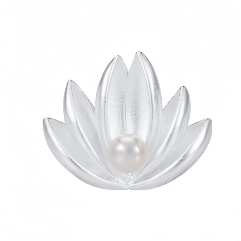 Broche de Flor de Loto con Perla en Plata 925 925 Silver Lotus Flower Pearl Brooch