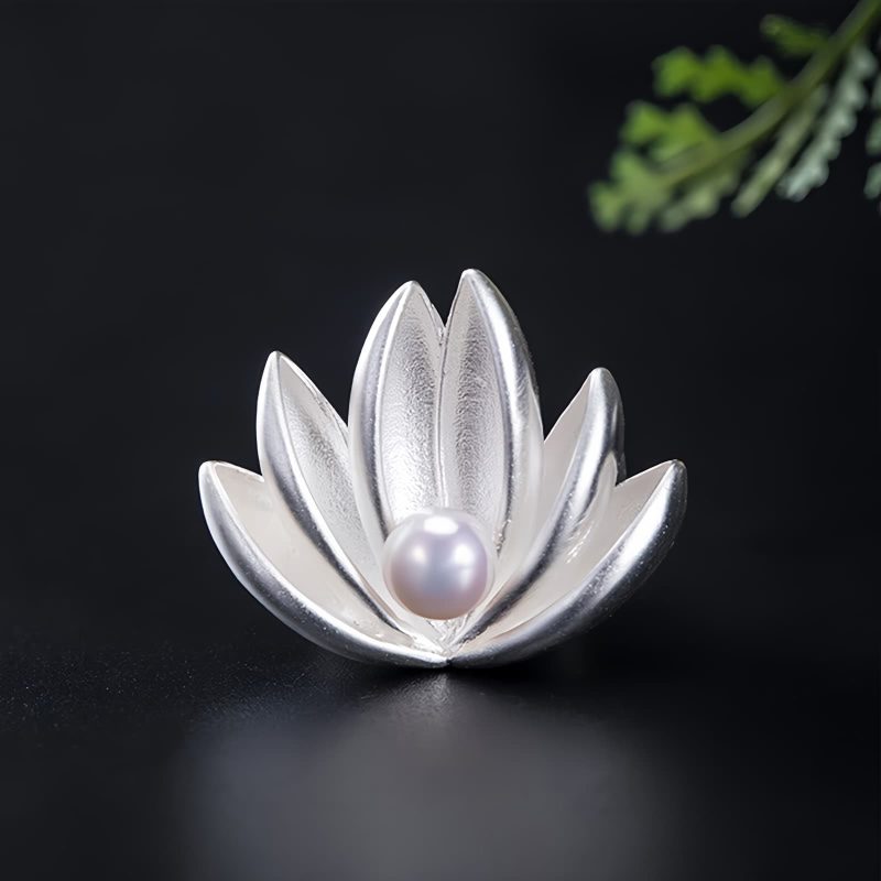 Broche de Flor de Loto con Perla en Plata 925 925 Silver Lotus Flower Pearl Brooch