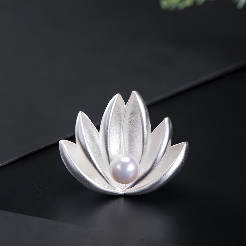 Broche de Flor de Loto con Perla en Plata 925 925 Silver Lotus Flower Pearl Brooch