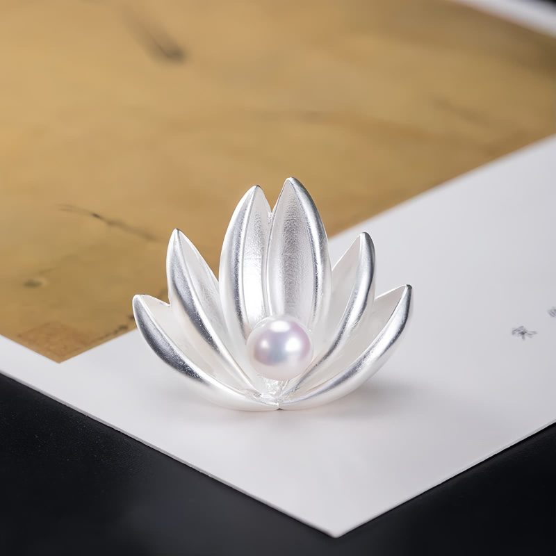 Broche de Flor de Loto con Perla en Plata 925 925 Silver Lotus Flower Pearl Brooch