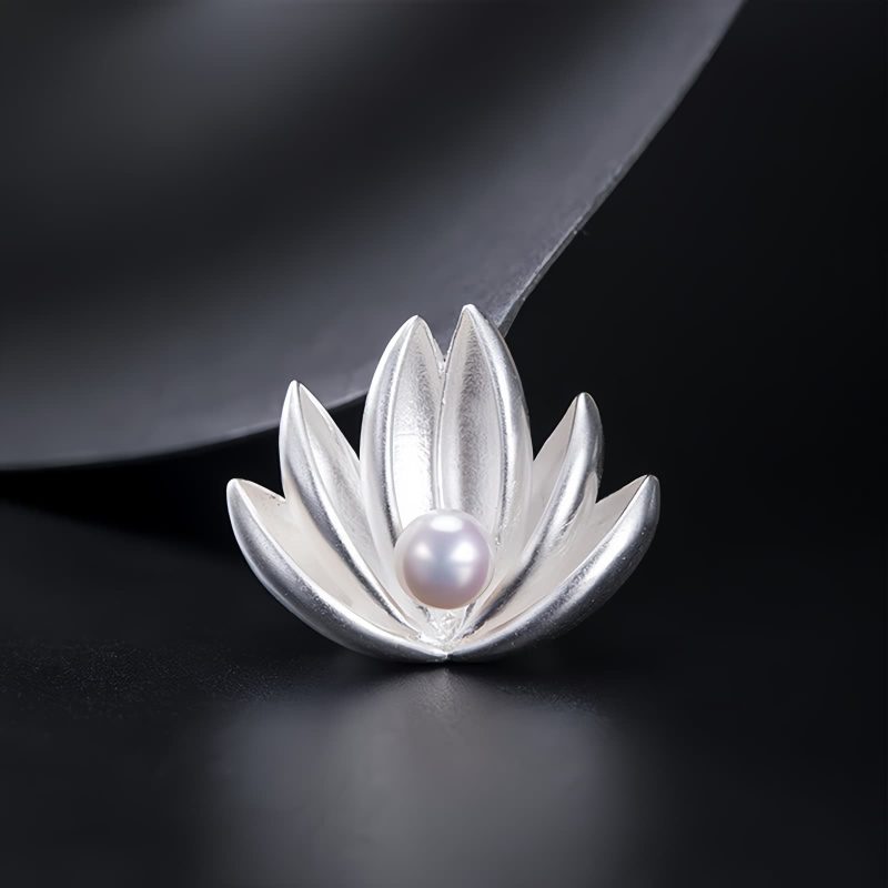 Broche de Flor de Loto con Perla en Plata 925 925 Silver Lotus Flower Pearl Brooch