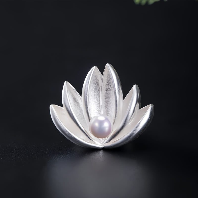 Broche de Flor de Loto con Perla en Plata 925 925 Silver Lotus Flower Pearl Brooch