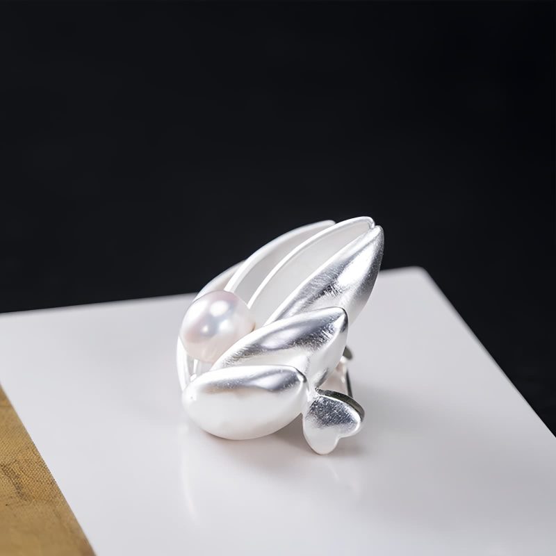 Broche de Flor de Loto con Perla en Plata 925 925 Silver Lotus Flower Pearl Brooch