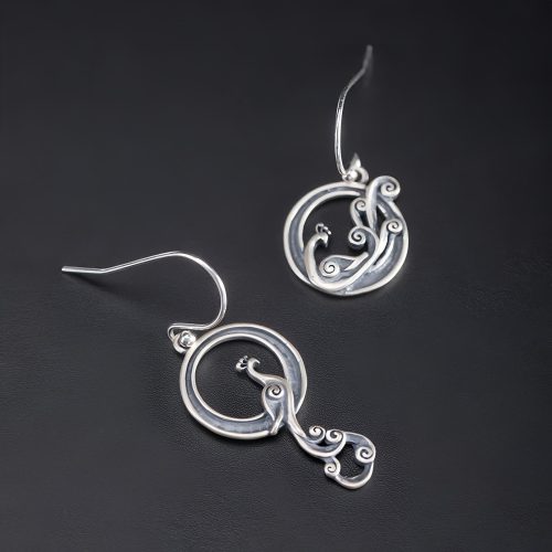 Aretes de Pavo Real Asimétricos en Plata 925 Aretes de Pavo Real Asimétricos en Plata 925