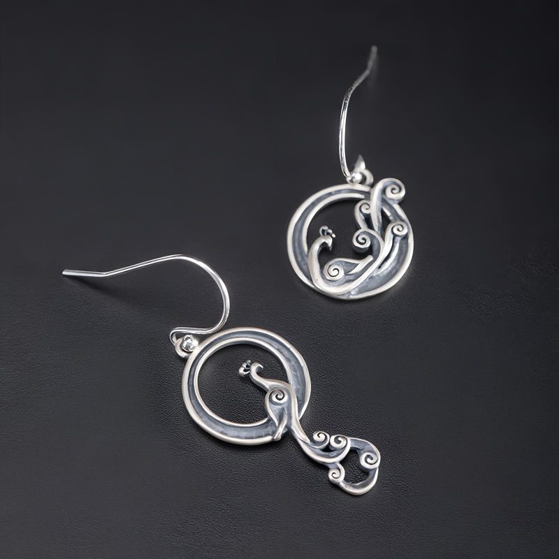 Aretes de Pavo Real Asimétricos en Plata 925 925 Silver Asymmetric Peacock Earrings