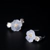 Aretes de Flor de Ciruelo de Plata 925 925 Silver Plum Blossom Blessing Earrings