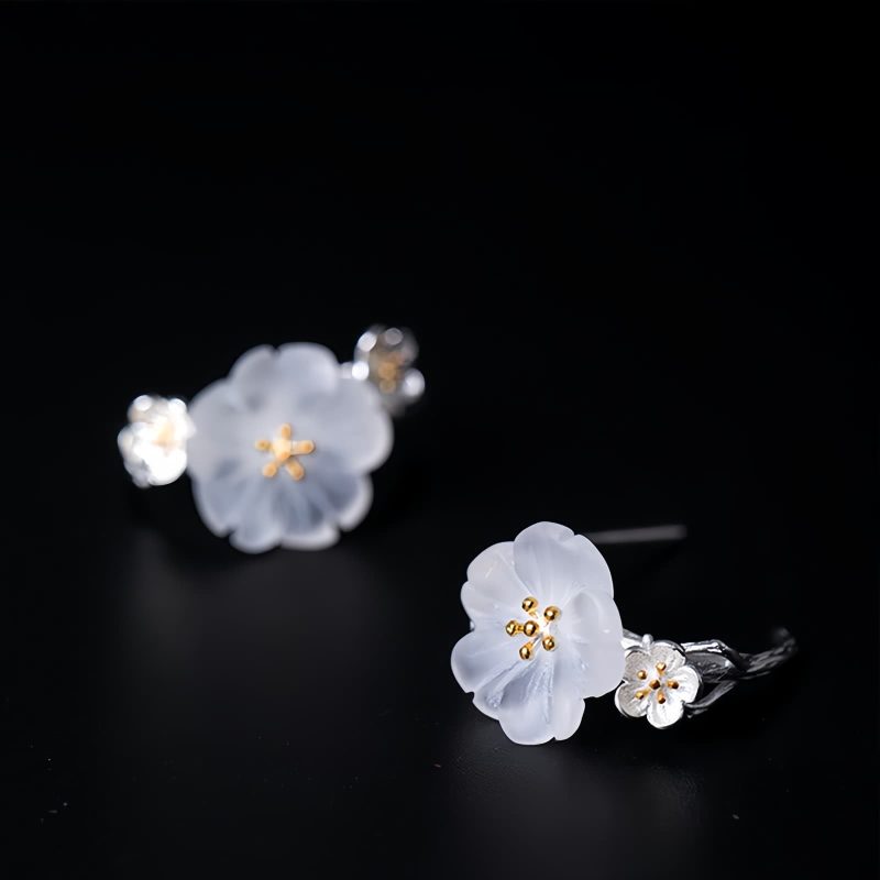 Aretes de Flor de Ciruelo de Plata 925 925 Silver Plum Blossom Blessing Earrings
