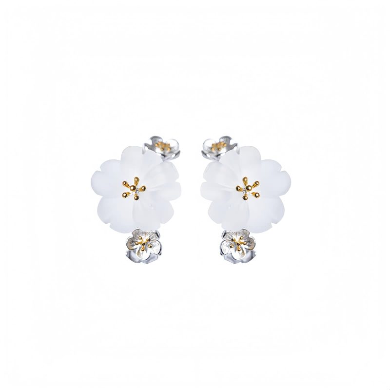 Aretes de Flor de Ciruelo de Plata 925 925 Silver Plum Blossom Blessing Earrings