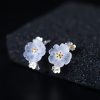 Aretes de Flor de Ciruelo de Plata 925 925 Silver Plum Blossom Blessing Earrings