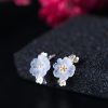 Aretes de Flor de Ciruelo de Plata 925 925 Silver Plum Blossom Blessing Earrings