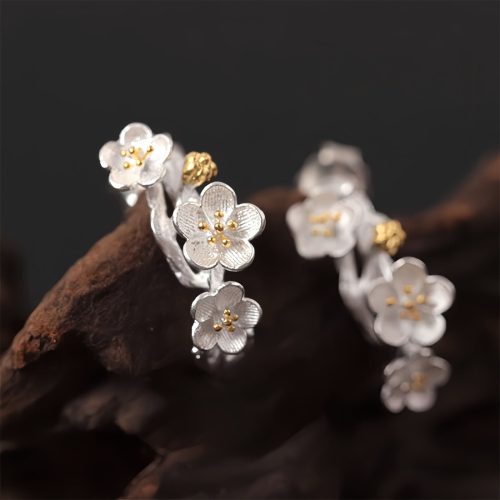 Aretes de Flor de Ciruelo de Plata 925 Aretes de Flor de Ciruelo de Plata 925