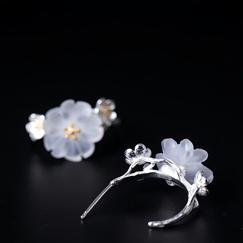 Aretes de Flor de Ciruelo de Plata 925 925 Silver Plum Blossom Blessing Earrings