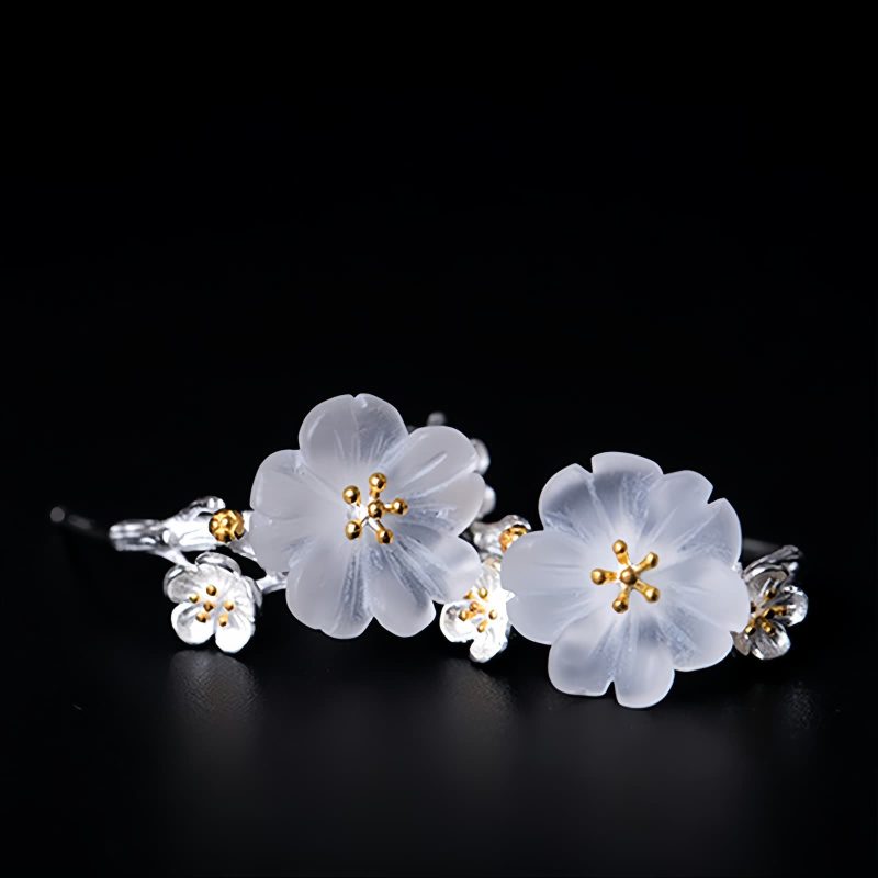 Aretes de Flor de Ciruelo de Plata 925 925 Silver Plum Blossom Blessing Earrings