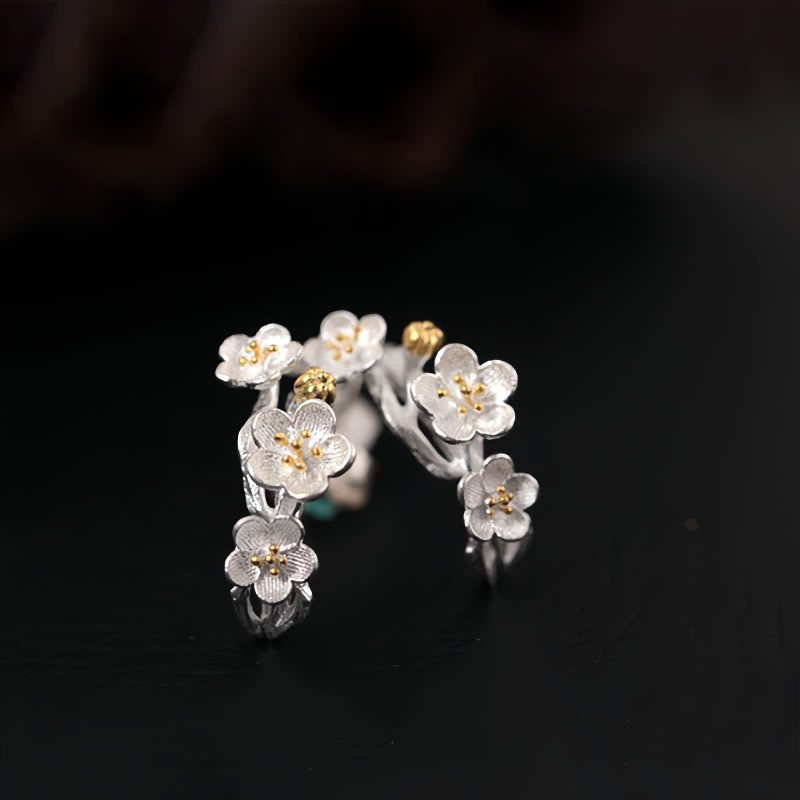 Aretes de Flor de Ciruelo de Plata 925 925 Silver Plum Blossom Blessing Earrings