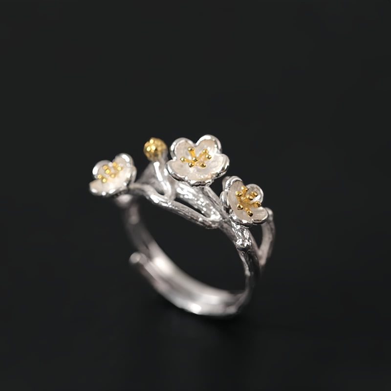 Aretes de Flor de Ciruelo de Plata 925 925 Silver Plum Blossom Blessing Earrings