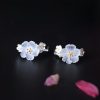 Aretes de Flor de Ciruelo de Plata 925 925 Silver Plum Blossom Blessing Earrings