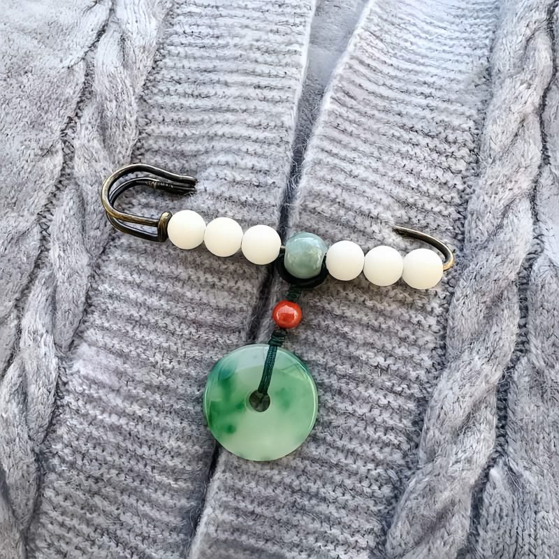 Broche de Paz de Semilla de Bodhi y Jade Bodhi Seed Jade Peace Brooch
