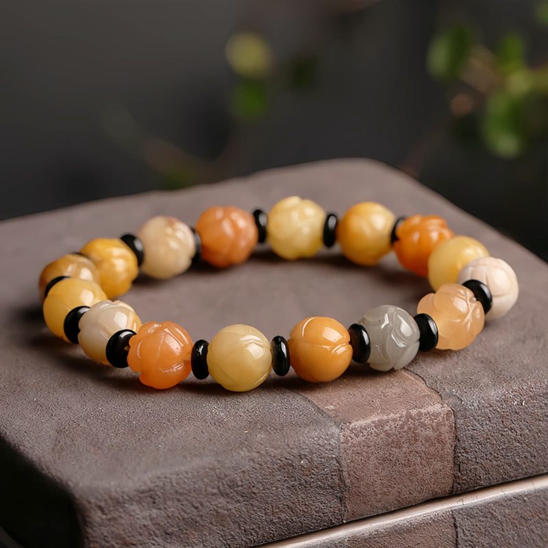 Pulsera de Prosperidad con Jade de Seda Dorada y Loto Golden Silk Jade Lotus Prosperity Bracelet