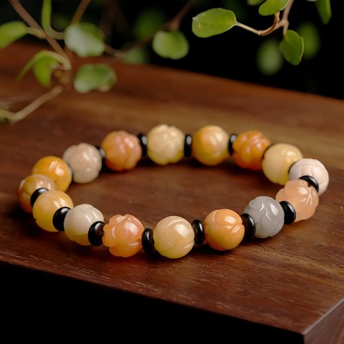 Pulsera de Prosperidad con Jade de Seda Dorada y Loto Pulsera de Prosperidad con Jade de Seda Dorada y Loto
