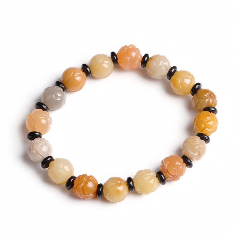 Pulsera de Prosperidad con Jade de Seda Dorada y Loto Golden Silk Jade Lotus Prosperity Bracelet