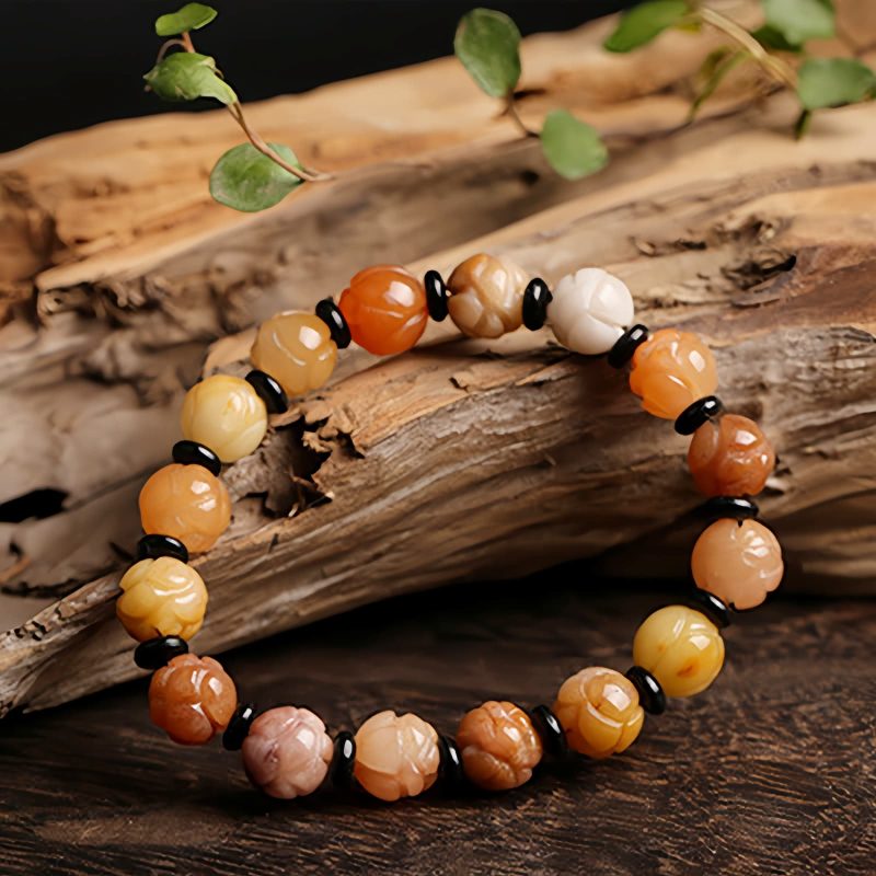 Pulsera de Prosperidad con Jade de Seda Dorada y Loto Golden Silk Jade Lotus Prosperity Bracelet