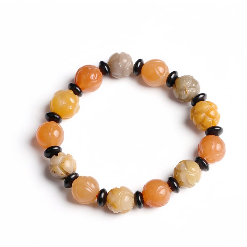 Pulsera de Prosperidad con Jade de Seda Dorada y Loto Golden Silk Jade Lotus Prosperity Bracelet