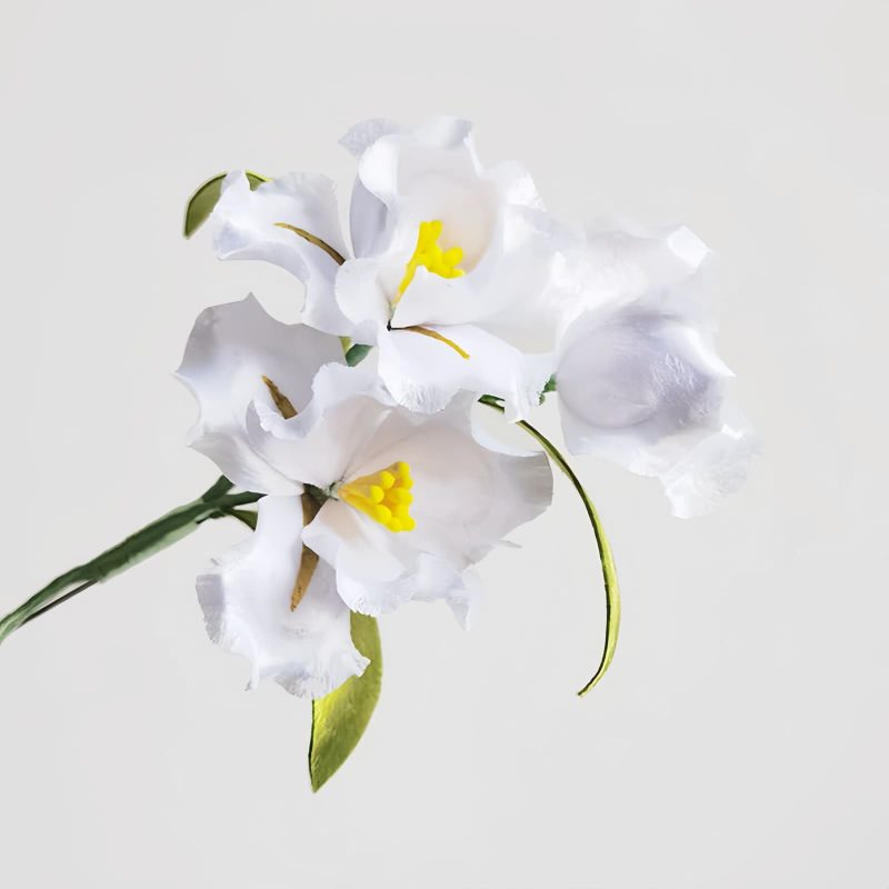 Broche de Iris Blanco en Seda de Morera Mulberry Silk White Iris Brooch
