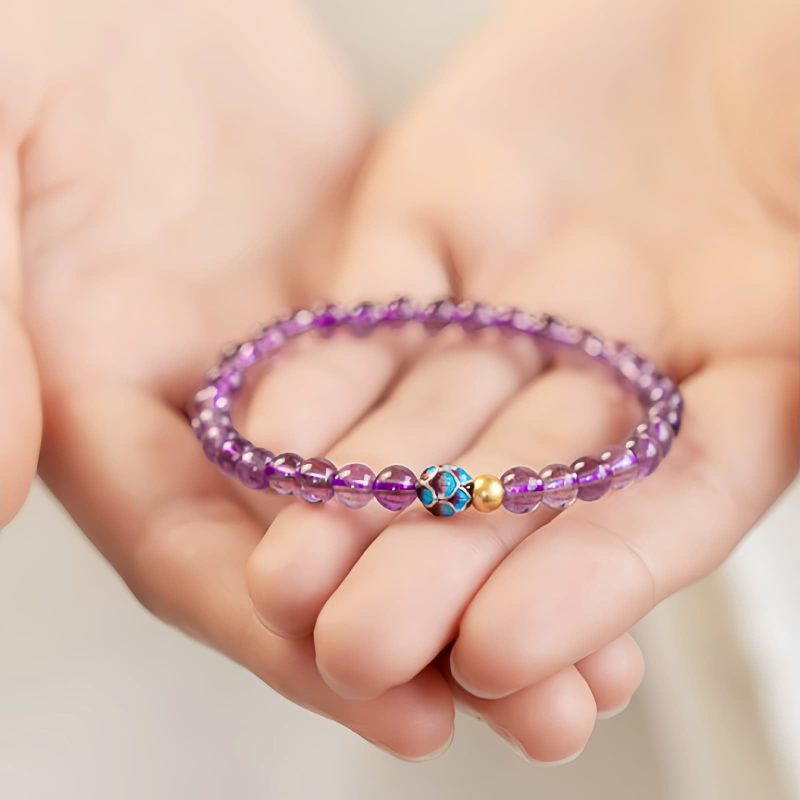 Pulseira Curativa Natural de Lótus e Ametista Natural Amethyst Lotus Blossom Healing Bracelet
