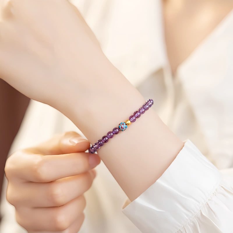 Pulseira Curativa Natural de Lótus e Ametista Natural Amethyst Lotus Blossom Healing Bracelet