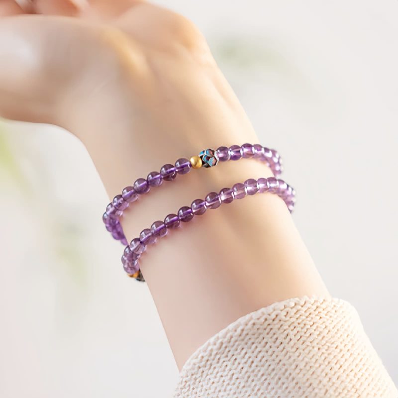Pulseira Curativa Natural de Lótus e Ametista Natural Amethyst Lotus Blossom Healing Bracelet