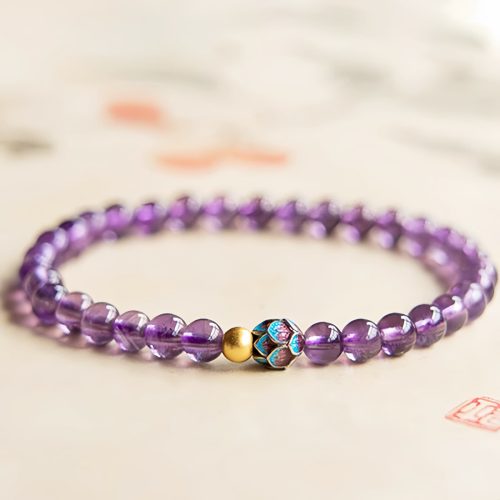 Pulsera Curativa de Amatista y Flor de Loto Natural Pulsera Curativa de Amatista y Flor de Loto Natural