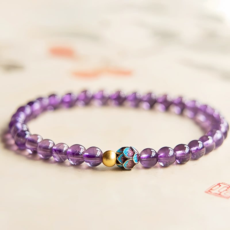 Pulseira Curativa Natural de Lótus e Ametista Natural Amethyst Lotus Blossom Healing Bracelet