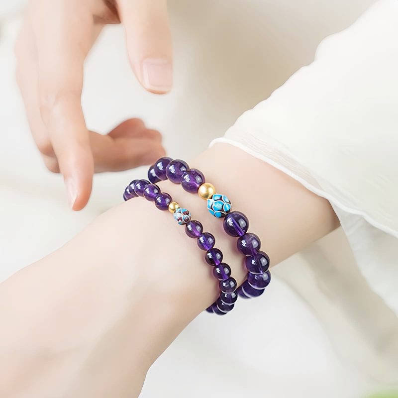 Pulseira Curativa Natural de Lótus e Ametista Natural Amethyst Lotus Blossom Healing Bracelet
