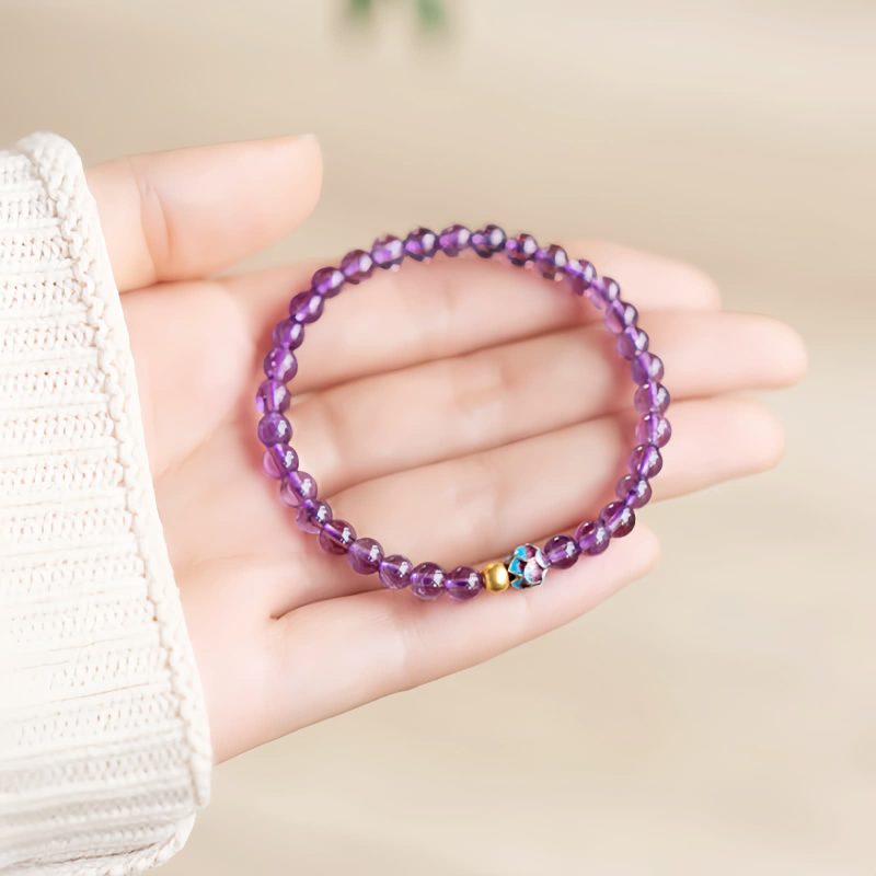 Pulseira Curativa Natural de Lótus e Ametista Natural Amethyst Lotus Blossom Healing Bracelet