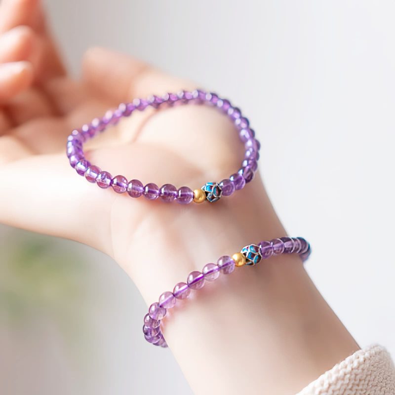 Pulseira Curativa Natural de Lótus e Ametista Natural Amethyst Lotus Blossom Healing Bracelet