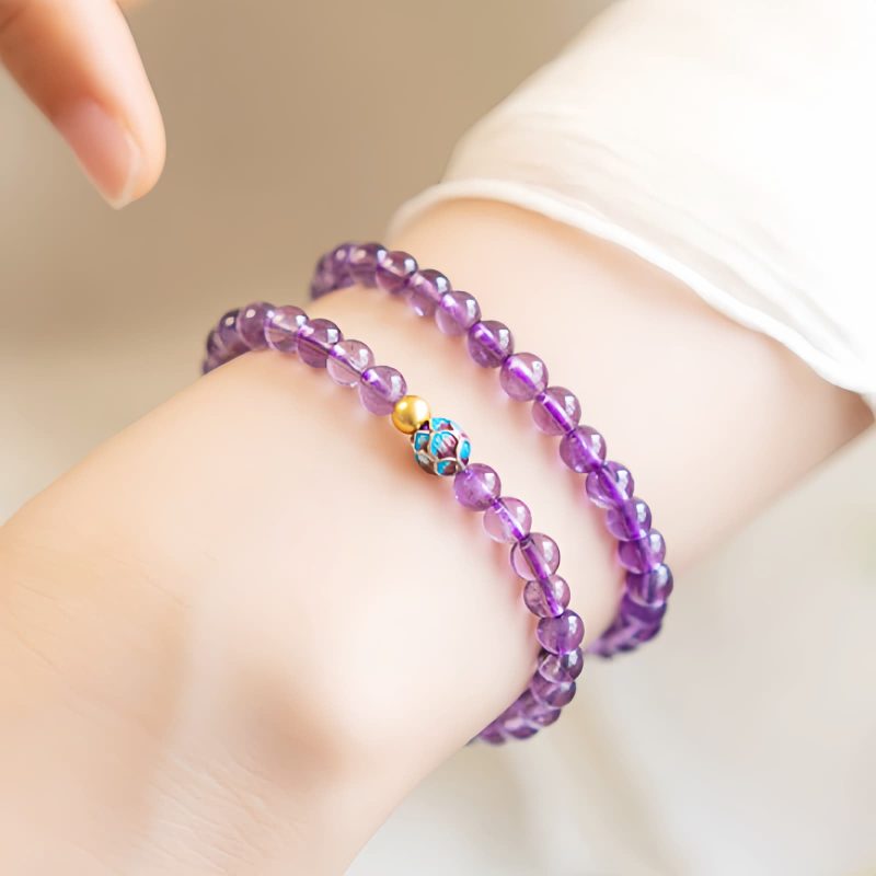 Pulseira Curativa Natural de Lótus e Ametista Natural Amethyst Lotus Blossom Healing Bracelet