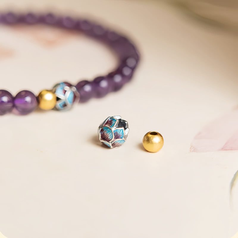 Pulseira Curativa Natural de Lótus e Ametista Natural Amethyst Lotus Blossom Healing Bracelet