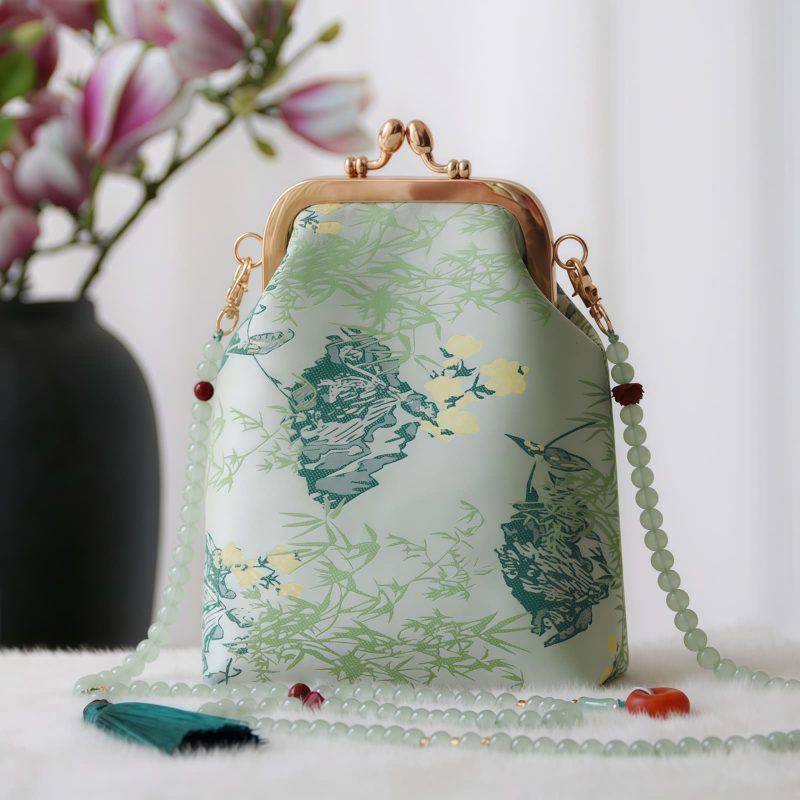 حقيبة سلسلة لؤلؤ مطرزة على الطراز الصيني العتيق Retro Chinese Embroidery Pearl Chain Bag