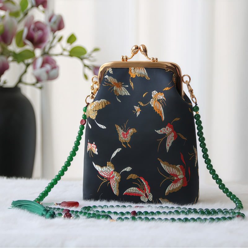 حقيبة سلسلة لؤلؤ مطرزة على الطراز الصيني العتيق Retro Chinese Embroidery Pearl Chain Bag