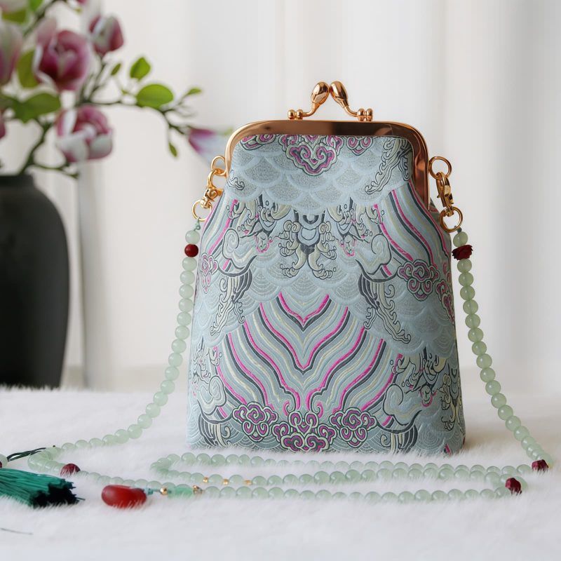 حقيبة سلسلة لؤلؤ مطرزة على الطراز الصيني العتيق Retro Chinese Embroidery Pearl Chain Bag