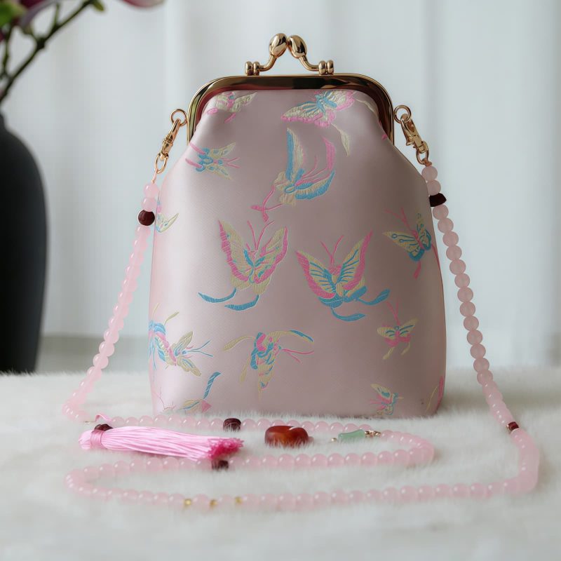 حقيبة سلسلة لؤلؤ مطرزة على الطراز الصيني العتيق Retro Chinese Embroidery Pearl Chain Bag