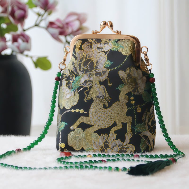حقيبة سلسلة لؤلؤ مطرزة على الطراز الصيني العتيق Retro Chinese Embroidery Pearl Chain Bag