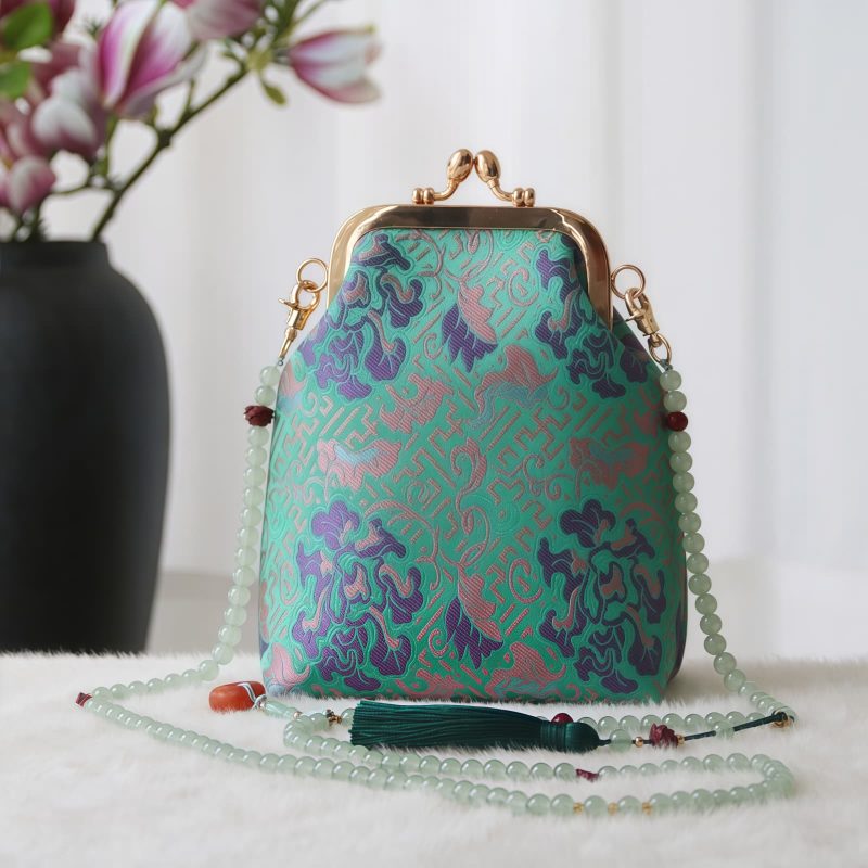 حقيبة سلسلة لؤلؤ مطرزة على الطراز الصيني العتيق Retro Chinese Embroidery Pearl Chain Bag