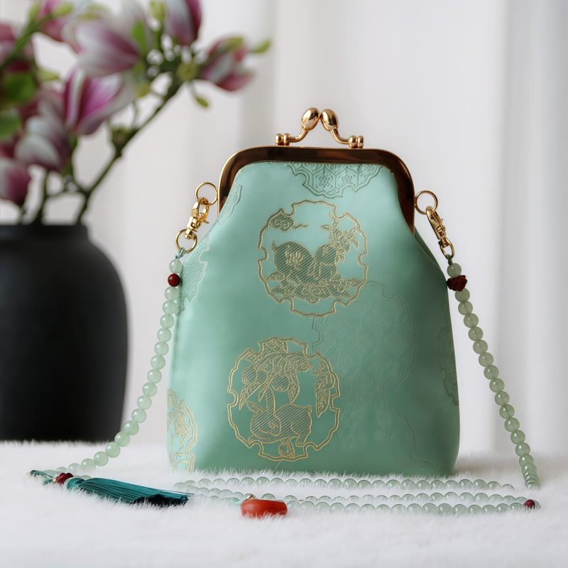 حقيبة سلسلة لؤلؤ مطرزة على الطراز الصيني العتيق Retro Chinese Embroidery Pearl Chain Bag