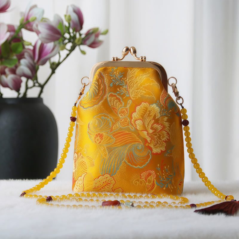حقيبة سلسلة لؤلؤ مطرزة على الطراز الصيني العتيق Retro Chinese Embroidery Pearl Chain Bag