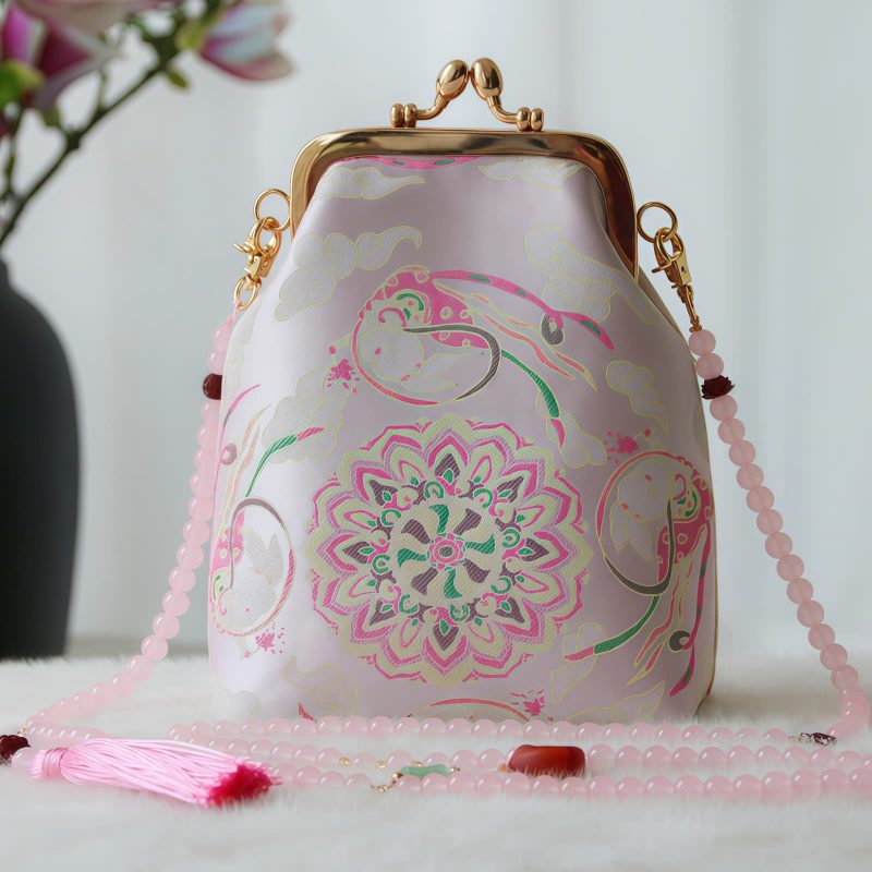 حقيبة سلسلة لؤلؤ مطرزة على الطراز الصيني العتيق Retro Chinese Embroidery Pearl Chain Bag
