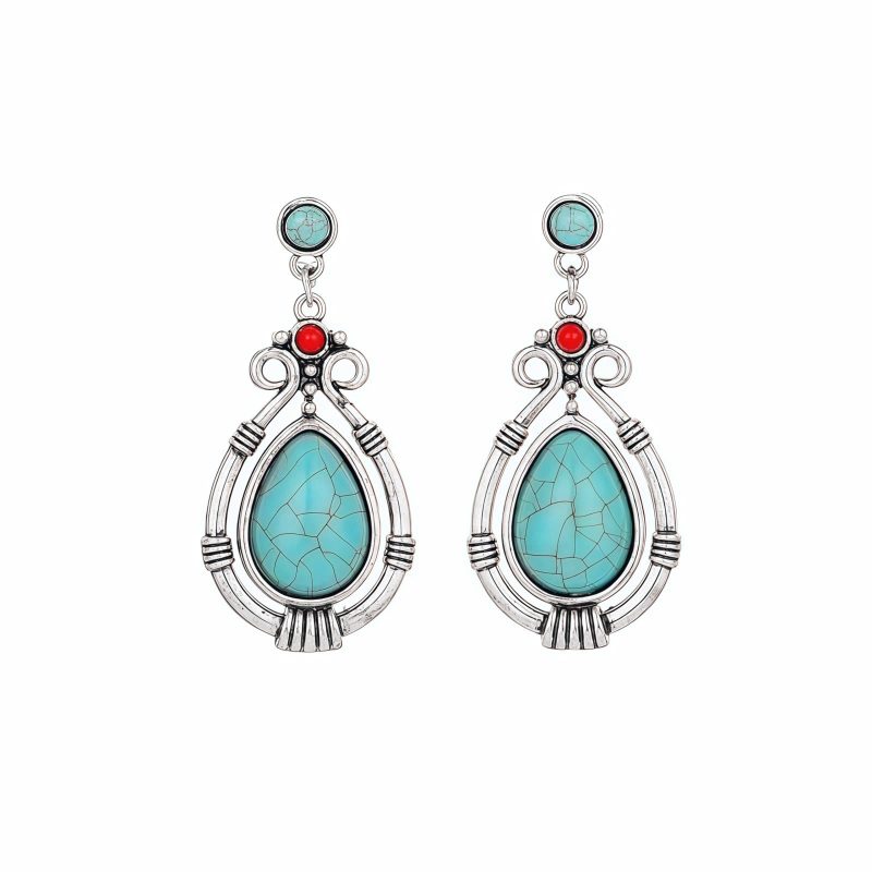 Aretes colgantes de turquesa tibetana en forma de gota de agua Tibet Turquoise Waterdrop Dangle Earrings