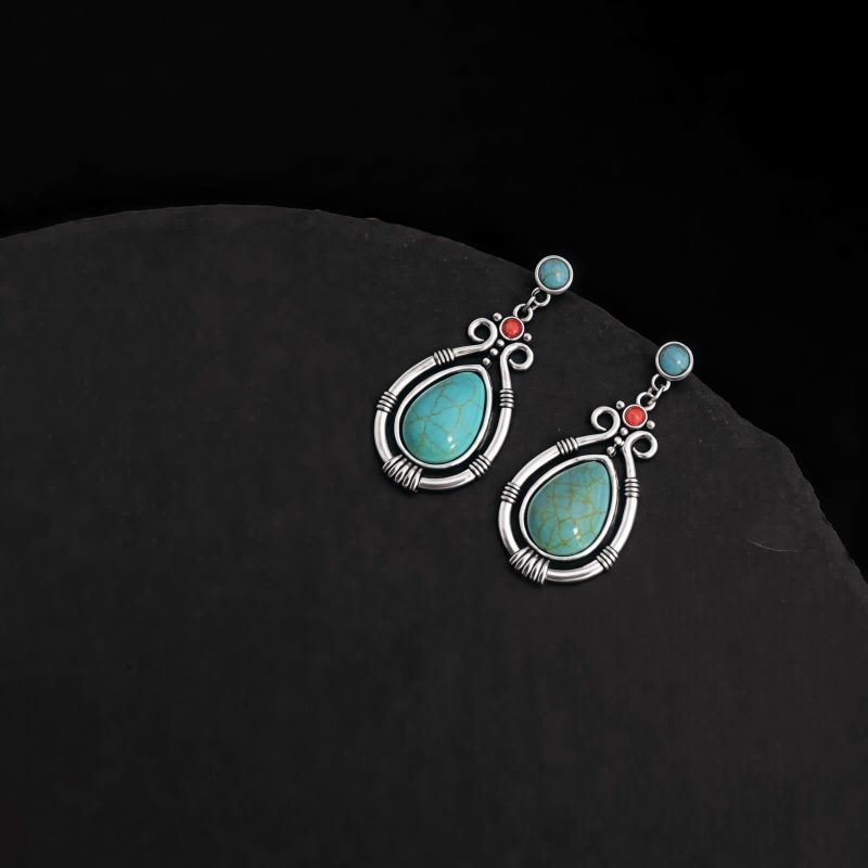 Aretes colgantes de turquesa tibetana en forma de gota de agua Tibet Turquoise Waterdrop Dangle Earrings
