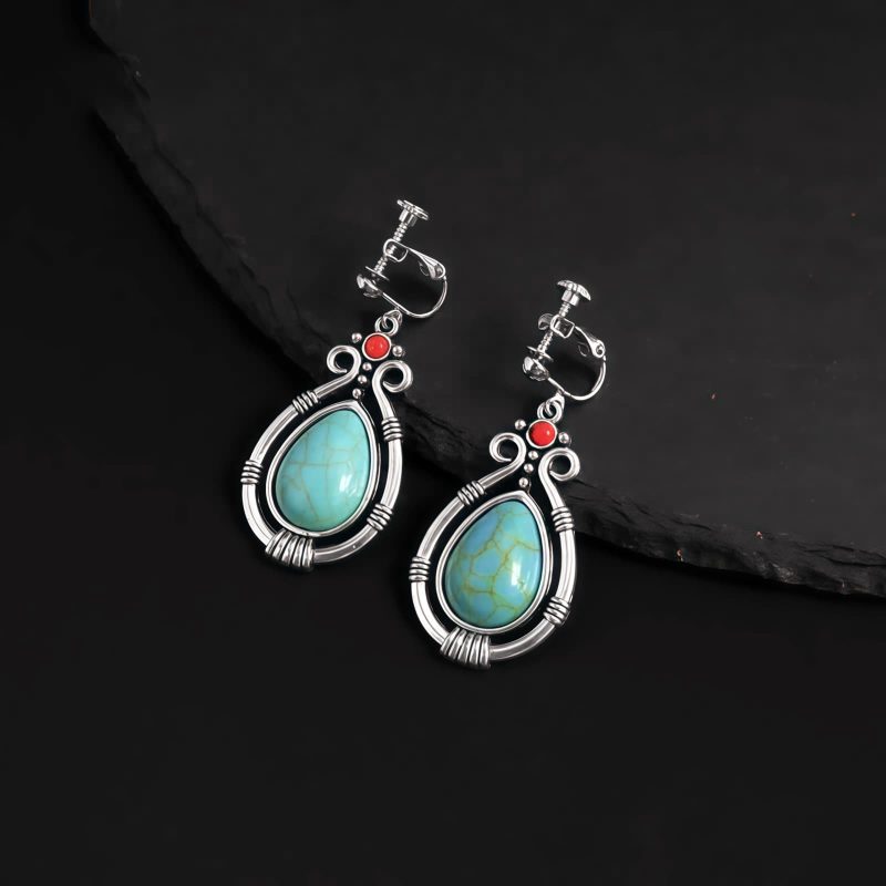 Aretes colgantes de turquesa tibetana en forma de gota de agua Tibet Turquoise Waterdrop Dangle Earrings